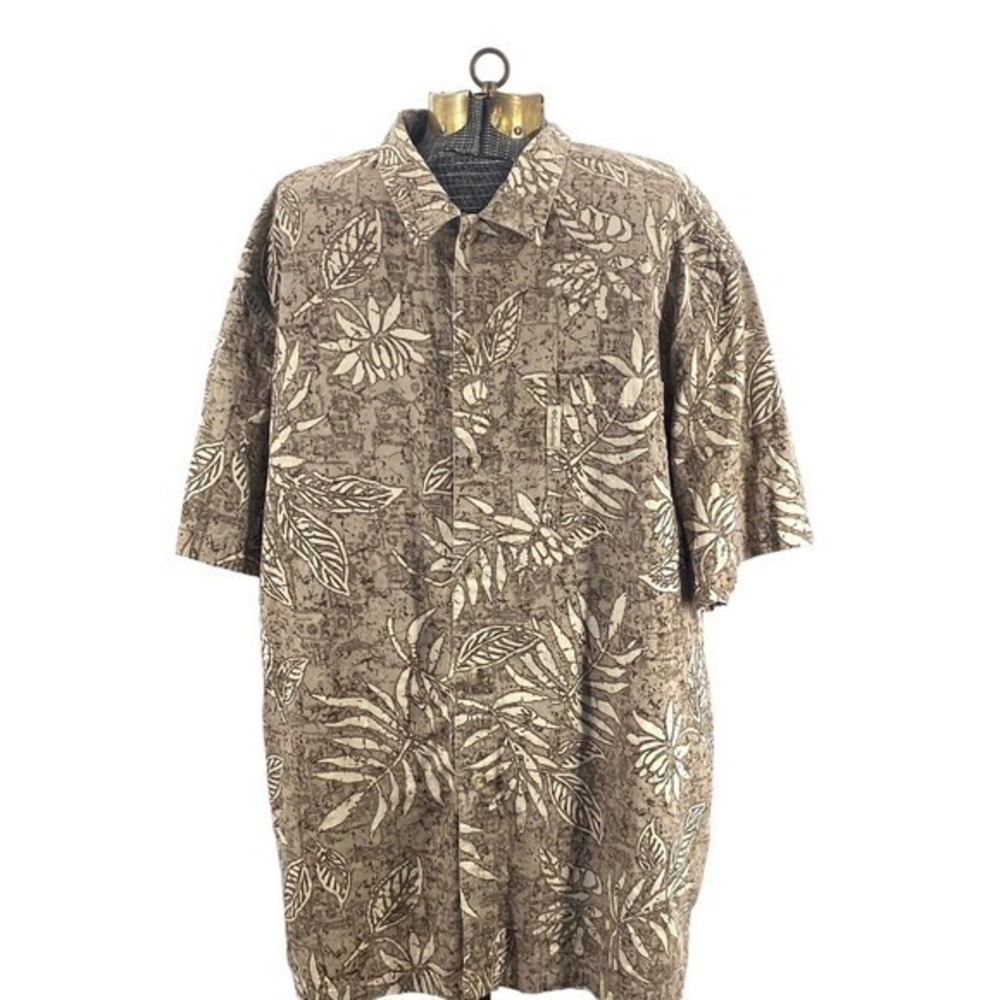 Columbia Shirt Mens XL Brown Palm Leaf Hawaiian Button‎ Up Short Sleeve